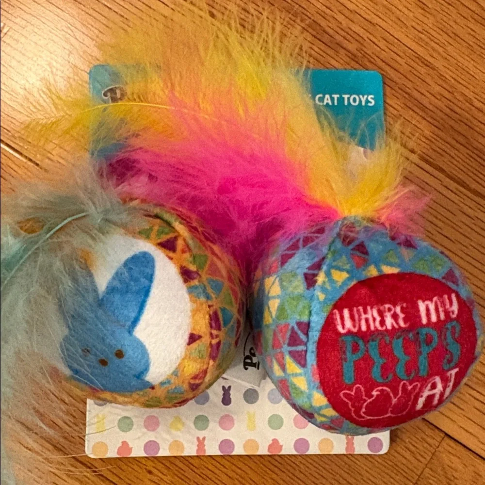 PEEPS Cat Toys Plush bunnies & Jingle Balls. Brown bunny & bunny w/carrot.